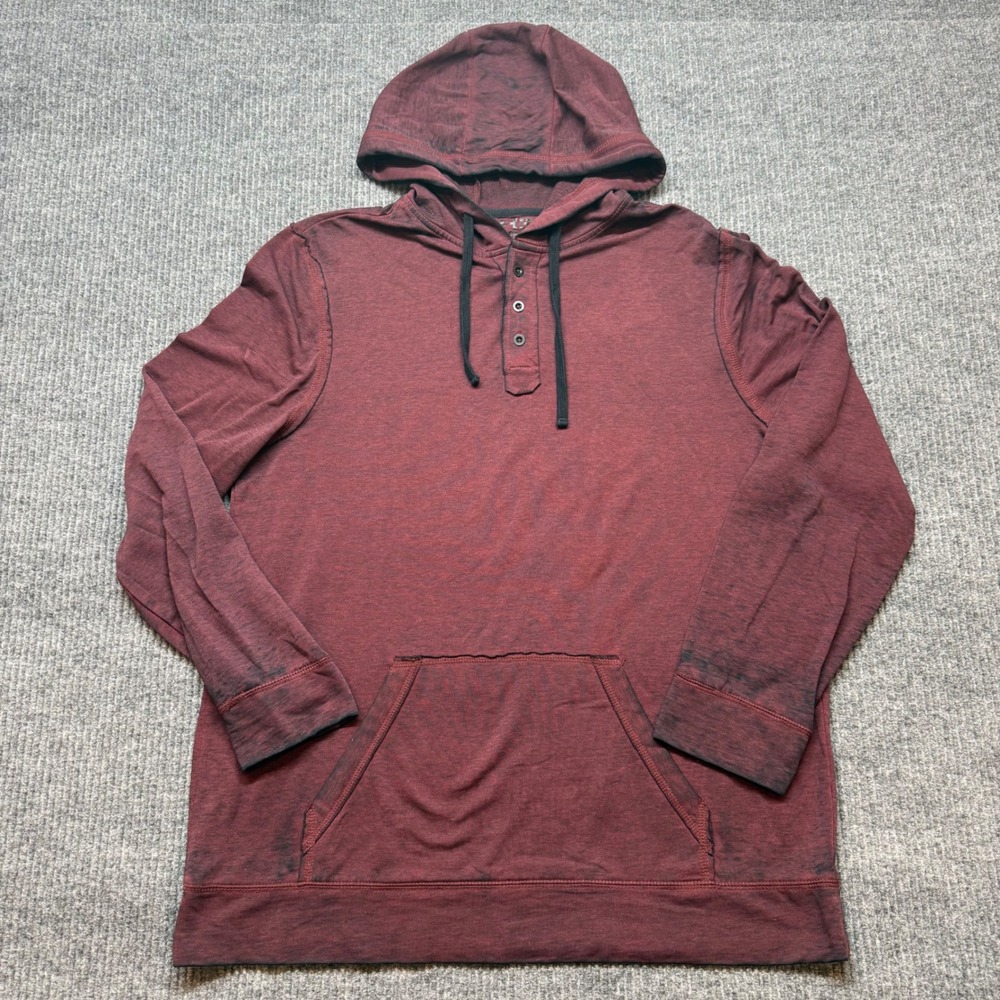 Helix Mens XXL Maroon Henley Hoodie Long Sleeve Pullover Sweatshirt Casual